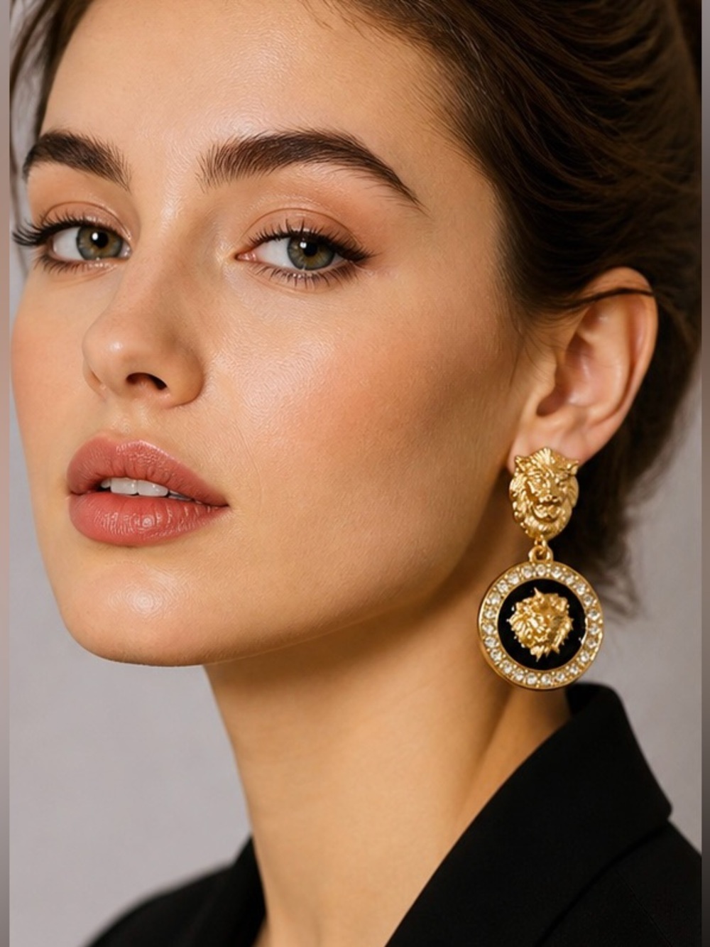 Gold Lion Head Jewelry Vintage Earrings Glam